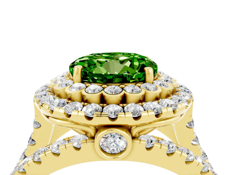 Yellow gold Double Halo Round Cut Diamond Split Shank Pave Set Ring_4