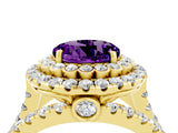 Yellow gold Double Halo Round Cut Diamond Split Shank Pave Set Ring_4