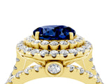 Yellow gold Double Halo Round Cut Diamond Split Shank Pave Set Ring_4