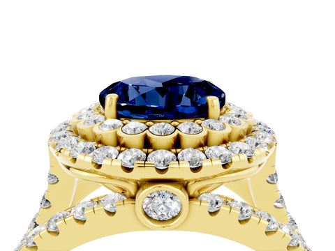 Yellow gold Double Halo Round Cut Diamond Split Shank Pave Set Ring_4