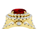 Yellow gold Double Halo Round Cut Diamond Split Shank Pave Set Ring_4
