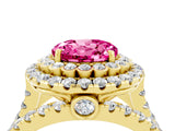 Yellow gold Double Halo Round Cut Diamond Split Shank Pave Set Ring_4
