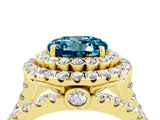 Yellow gold Double Halo Round Cut Diamond Split Shank Pave Set Ring_4