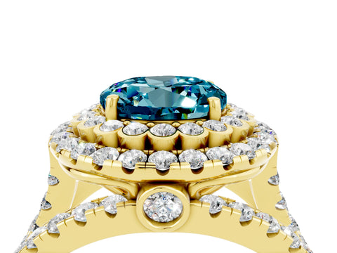 Yellow gold Double Halo Round Cut Diamond Split Shank Pave Set Ring_4