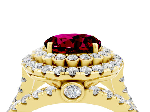 Yellow gold Double Halo Round Cut Diamond Split Shank Pave Set Ring_4