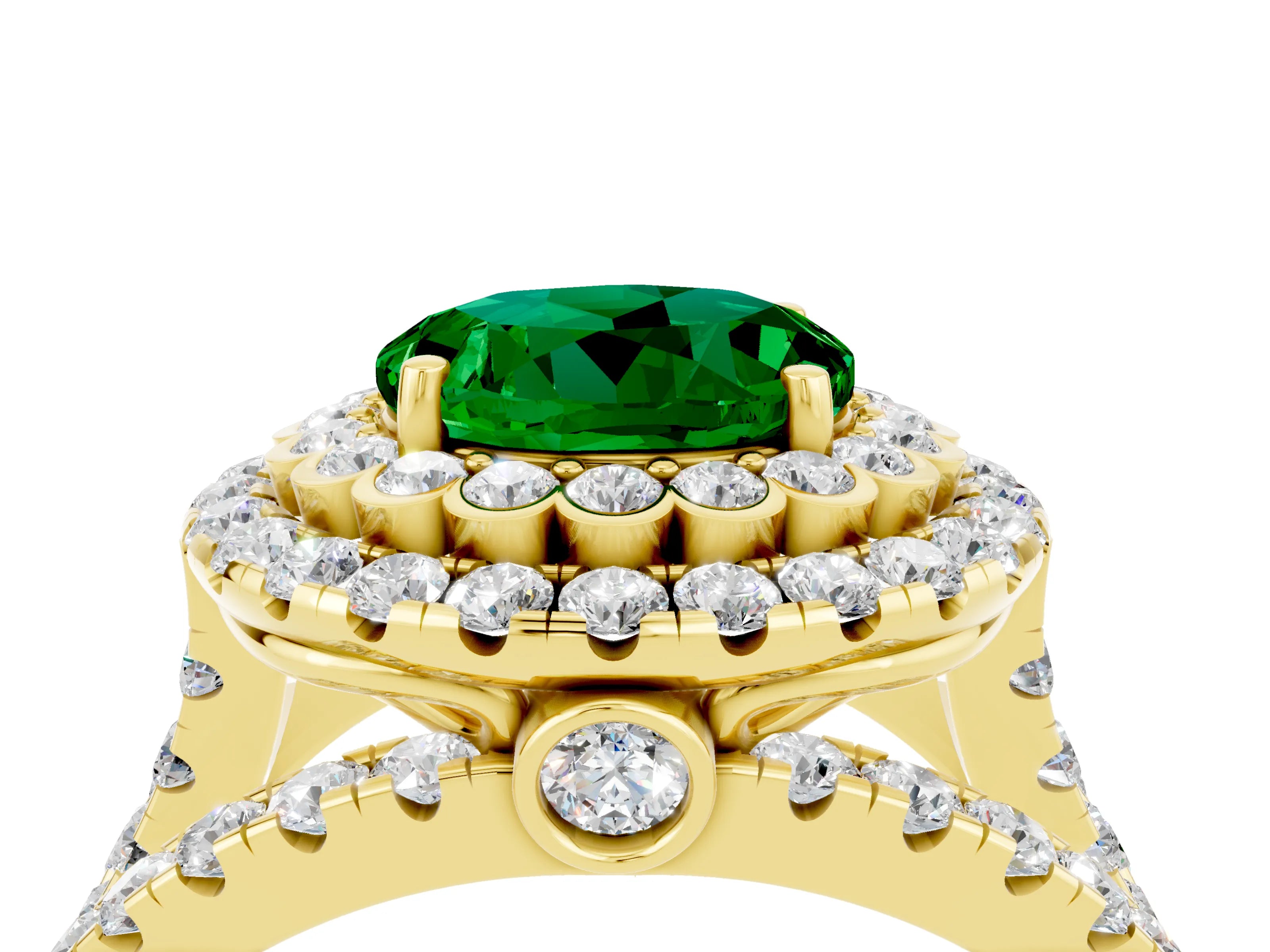 Yellow gold Double Halo Round Cut Diamond Split Shank Pave Set Ring_4