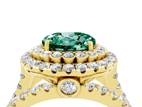 Yellow gold Double Halo Round Cut Diamond Split Shank Pave Set Ring_4