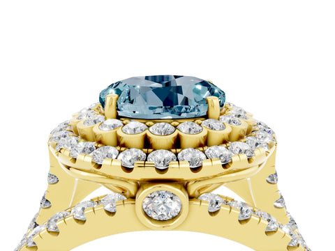 Yellow gold Double Halo Round Cut Diamond Split Shank Pave Set Ring_4