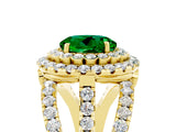 Yellow gold Double Halo Round Cut Diamond Split Shank Pave Set Ring_5