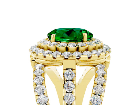 Yellow gold Double Halo Round Cut Diamond Split Shank Pave Set Ring_5