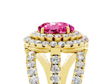 Yellow gold Double Halo Round Cut Diamond Split Shank Pave Set Ring_5