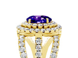 Yellow gold Double Halo Round Cut Diamond Split Shank Pave Set Ring_5