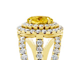 Yellow gold Double Halo Round Cut Diamond Split Shank Pave Set Ring_5