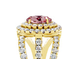 Yellow gold Double Halo Round Cut Diamond Split Shank Pave Set Ring_5
