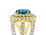 Yellow gold Double Halo Round Cut Diamond Split Shank Pave Set Ring_5