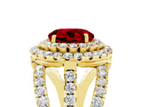 Yellow gold Double Halo Round Cut Diamond Split Shank Pave Set Ring_5