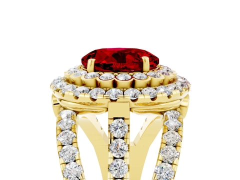 Yellow gold Double Halo Round Cut Diamond Split Shank Pave Set Ring_5