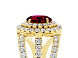 Yellow gold Double Halo Round Cut Diamond Split Shank Pave Set Ring_5