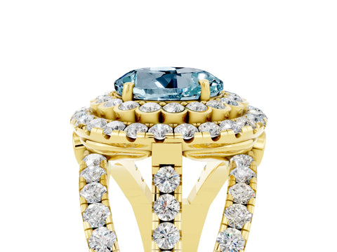 Yellow gold Double Halo Round Cut Diamond Split Shank Pave Set Ring_5