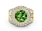 Yellow gold Double Halo Round Cut Diamond Split Shank Pave Set Ring