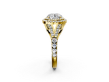 Yellow gold Double Halo Round Cut Diamond Split Shank Ring with Four Prong Setting_36