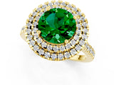 Yellow gold Double Halo Round Cut Emerald Pavé Band with Four-Prong Setting_1