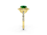 Yellow gold Double Halo Round Cut Emerald Pavé Band with Four-Prong Setting_2
