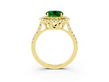 Yellow gold Double Halo Round Cut Emerald Pavé Band with Four-Prong Setting_3