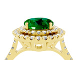 Yellow gold Double Halo Round Cut Emerald Pavé Band with Four-Prong Setting_4