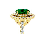 Yellow gold Double Halo Round Cut Emerald Pavé Band with Four-Prong Setting_5