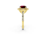 Yellow gold Double Halo Round Cut Garnet Pavé Band with Four-Prong Setting_2
