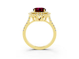 Yellow gold Double Halo Round Cut Garnet Pavé Band with Four-Prong Setting_3