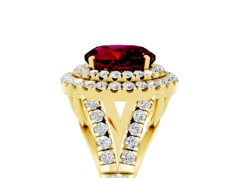 Yellow gold Double Halo Round Cut Garnet Split Shank Engagement Ring with Four-Prong Setting_5