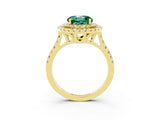 Yellow gold Double Halo Round Cut Green Sapphire Pavé Band with Four-Prong Setting_3