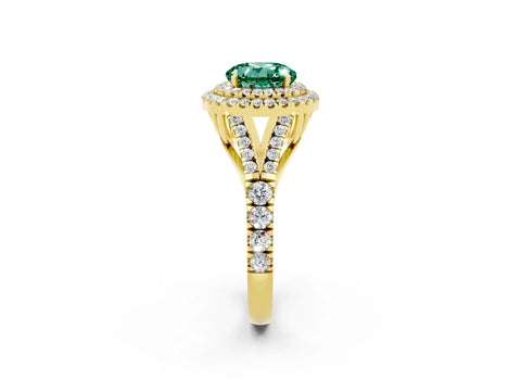 Yellow gold Double Halo Round Cut Green Sapphire Split Shank Engagement Ring with Four-Prong Setting_2