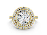 Yellow gold Double Halo Round Cut Moissanite Pavé Band with Four-Prong Setting