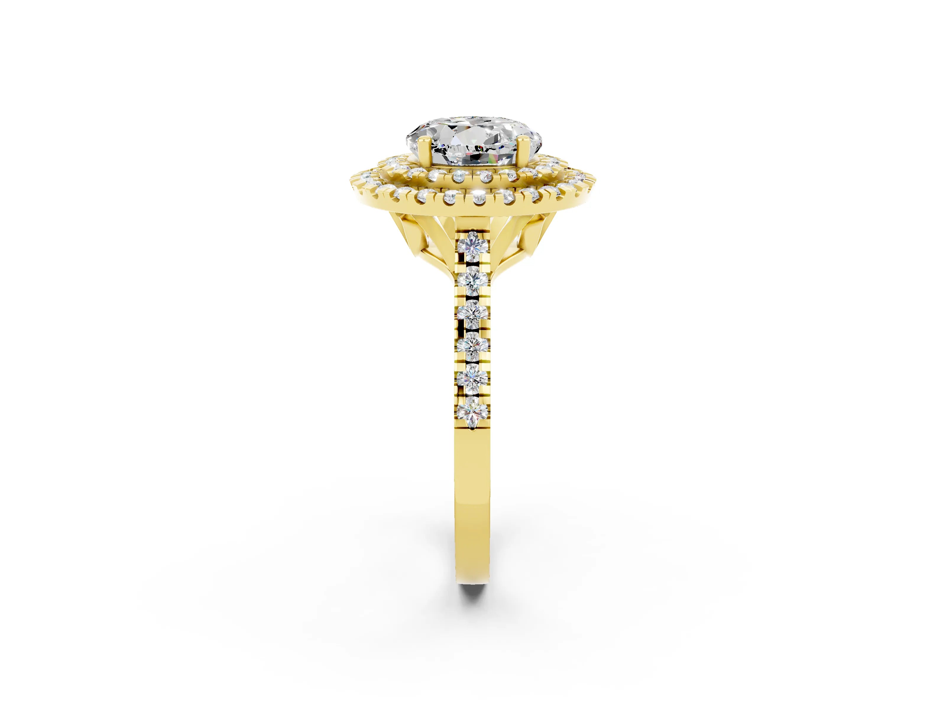 Yellow gold Double Halo Round Cut Moissanite Pavé Band with Four-Prong Setting_2
