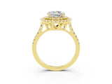 Yellow gold Double Halo Round Cut Moissanite Pavé Band with Four-Prong Setting_3