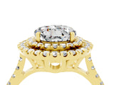 Yellow gold Double Halo Round Cut Moissanite Pavé Band with Four-Prong Setting_4
