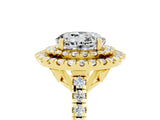 Yellow gold Double Halo Round Cut Moissanite Pavé Band with Four-Prong Setting_5