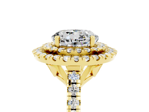 Yellow gold Double Halo Round Cut Moissanite Pavé Band with Four-Prong Setting_5
