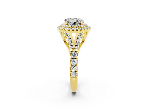 Yellow gold Double Halo Round Cut Moissanite Split Shank Engagement Ring with Four-Prong Setting_2