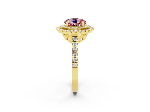 Yellow gold Double Halo Round Cut Morganite Pavé Band with Four-Prong Setting_2
