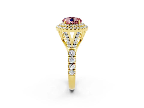 Yellow gold Double Halo Round Cut Morganite Split Shank Engagement Ring with Four-Prong Setting_2
