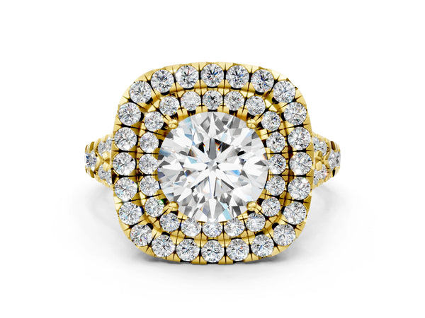 Yellow Gold Round Halo Pave Split Shank Engagement Ring Setting