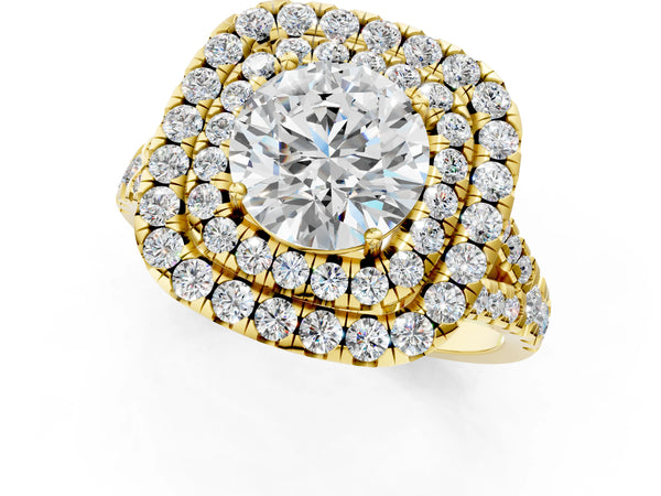 Yellow Gold Round Halo Pave Split Shank Engagement Ring Setting