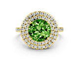 Yellow gold Double Halo Round Cut Peridot Pavé Band with Four-Prong Setting