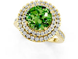 Yellow gold Double Halo Round Cut Peridot Pavé Band with Four-Prong Setting_1