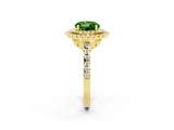 Yellow gold Double Halo Round Cut Peridot Pavé Band with Four-Prong Setting_2