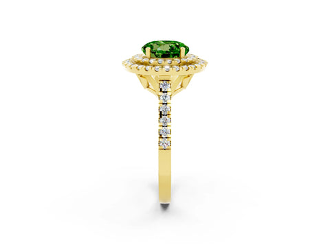 Yellow gold Double Halo Round Cut Peridot Pavé Band with Four-Prong Setting_2